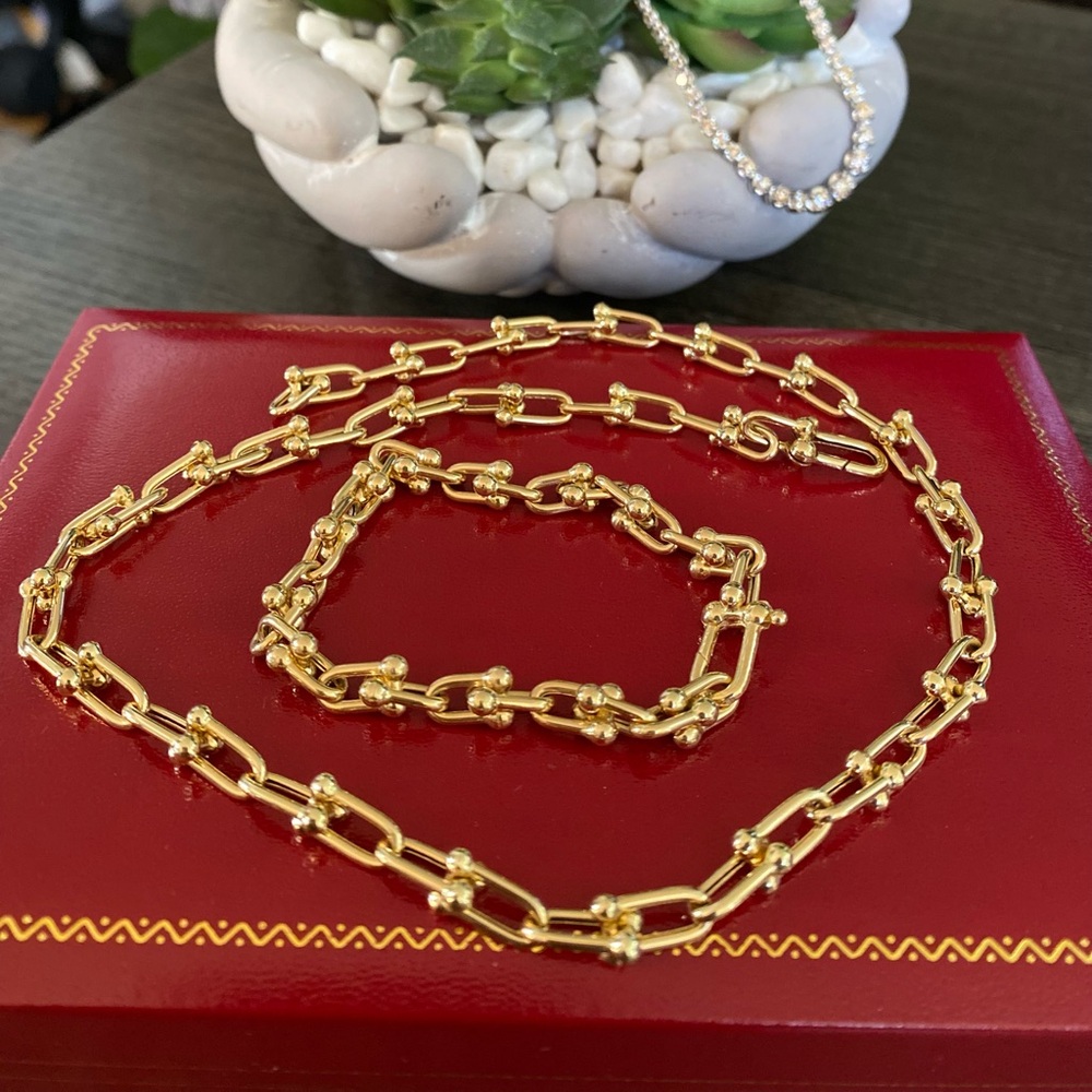 18Karat Gold Hardwear Link Necklace and Bracelet Set